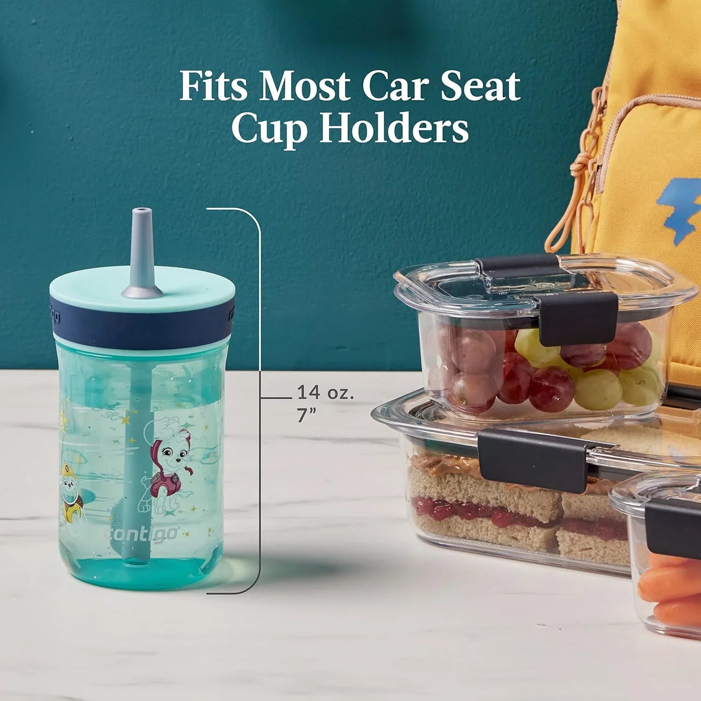 Contigo Kids’ Leighton Straw Tumbler with Spill-Proof Leak-Proof Lid 14oz Juniper/Blue Forest